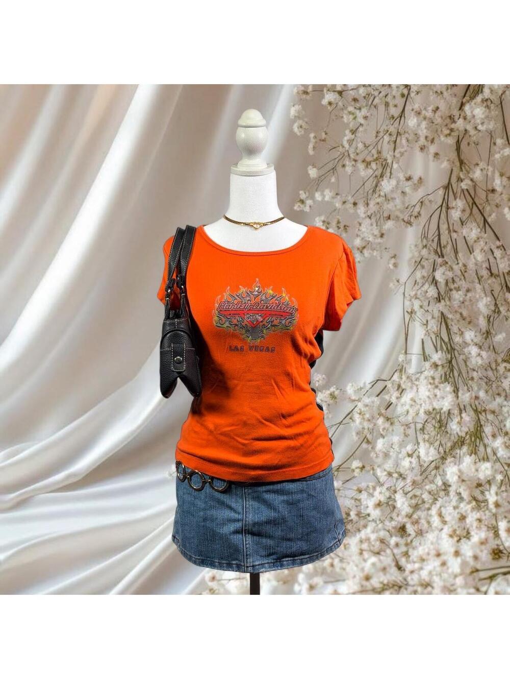 Y2K HARLEY-DAVIDSON CAFÉ LAS VEGAS BABY TEE ORANGE